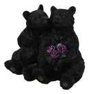 Rustic Forest Whimsical Cuddling Black Bear Couple with Flower Bouquet Figurine