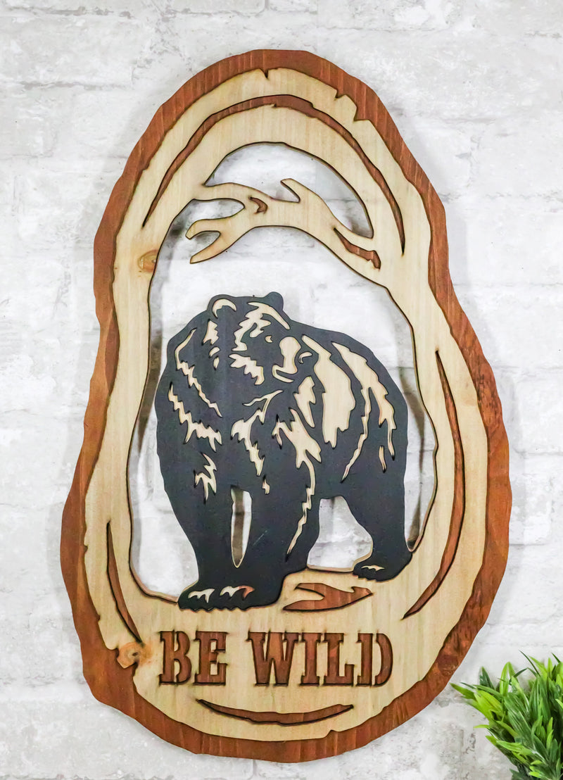 Rustic Western Be Wild Black Bear Forest Tree Ring MDF Wood Cutout Wall Decor