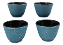 Pack Of 4 Sky Blue Traditional Cast Iron Tetsubin Textured Surface Tea Cups 3oz