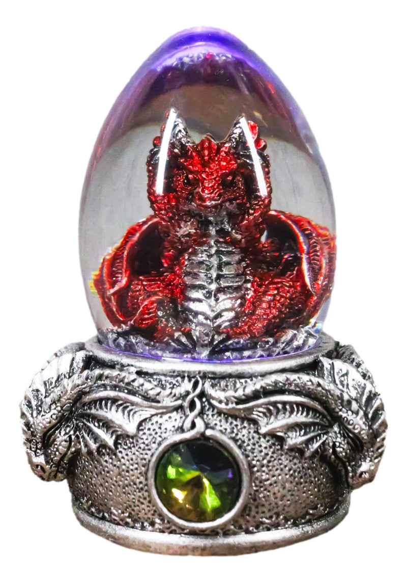 Hear No Evil Red Wyrmling Dragon In Colorful LED Acrylic Glass Egg Figurine