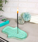 Mystical Turquoise Blue Hamsa Palm Hand Of Fatima Incense Holder Dish