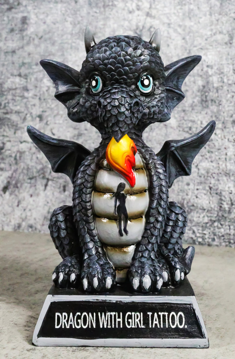 Fantasy Black Onyx Koan Cartoon Chibi Dragon Figurine Dragon With Girl Tattoo
