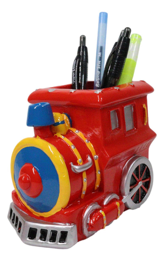 Red Colorful Choo Choo Train Locomotive Stationery Pencil Holder Figurine 5"L