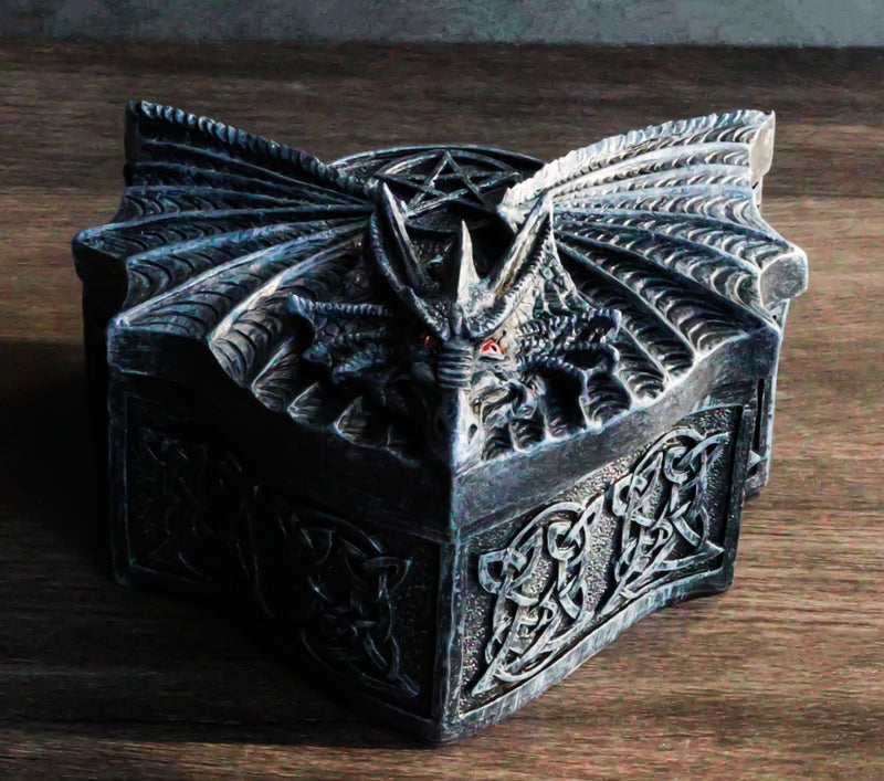 Winged Mystic Dragon Pentagram With Celtic Knotwork Decorative Jewelry Box