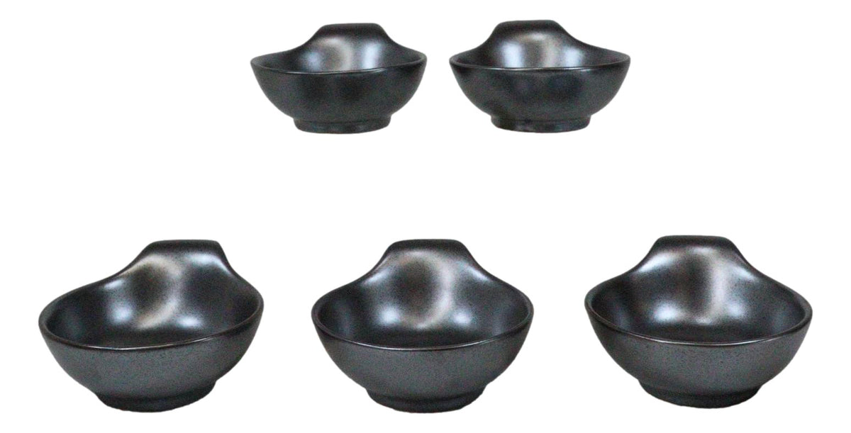 Pack Of 5 Tetsu Kesho Black Small Ponzu Sauce Miso Soup Bowls With Handle 5oz