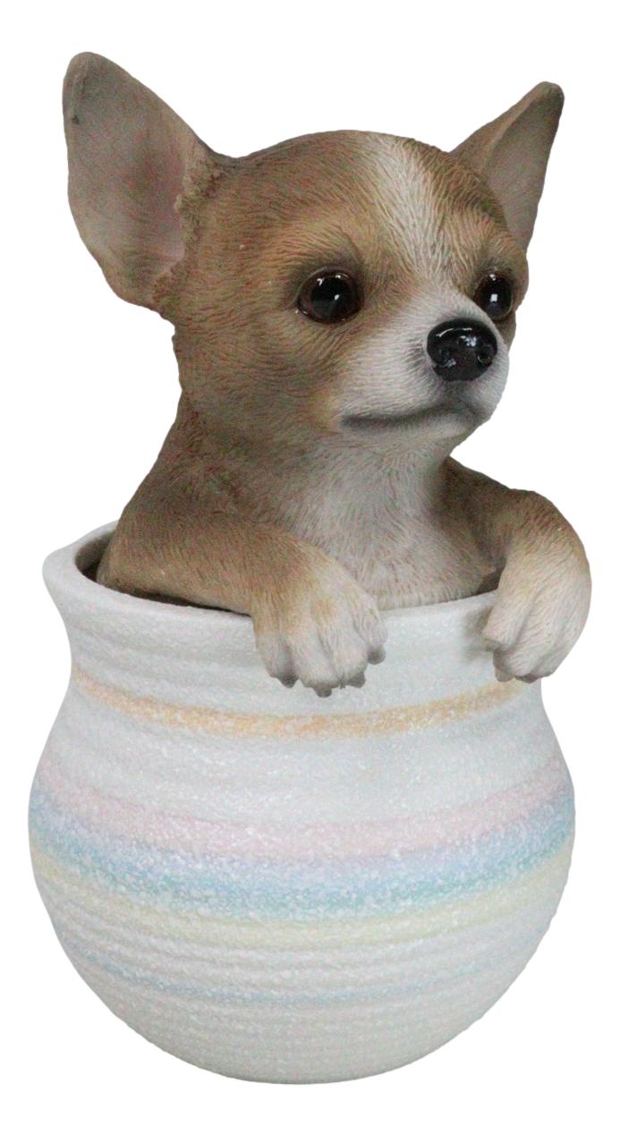 Pet Taco Chihuahua Teacup Puppy Dog Figurine With Glass Eyes Pup In Pot