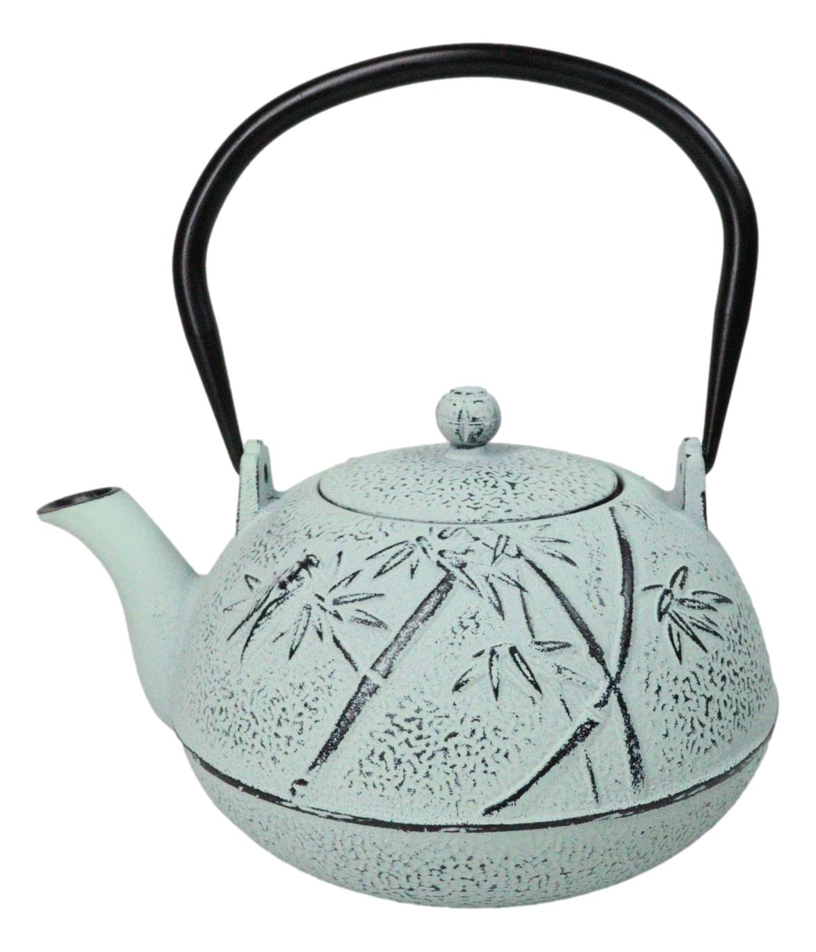 Mint Green Bamboo Forest Design Large Cast Iron Tetsubin Teapot 40oz Tea Pot