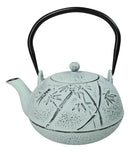 Mint Green Bamboo Forest Design Large Cast Iron Tetsubin Teapot 40oz Tea Pot