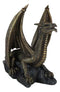 Faux Bronze Giant Serpent Dragon Standing On Volcanic Rock Wine Holder Sculpture