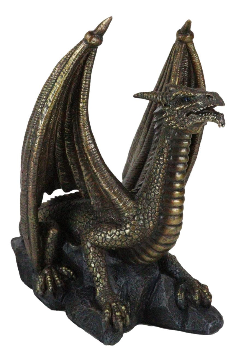 Faux Bronze Giant Serpent Dragon Standing On Volcanic Rock Wine Holder Sculpture