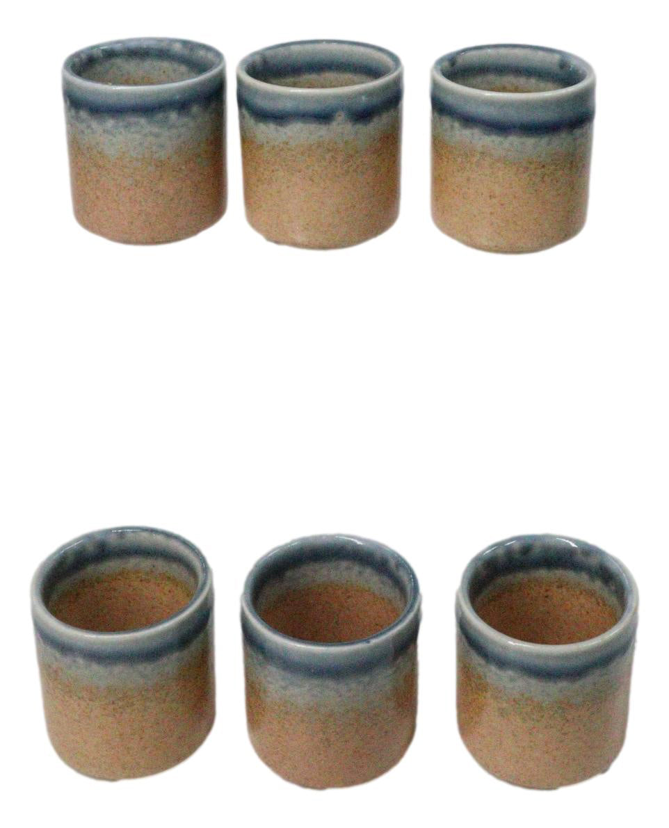 Set of 6 Artistic Blue River Sand Ao Nagashi Porcelain 1.25oz Ochoko Yuzu Cups