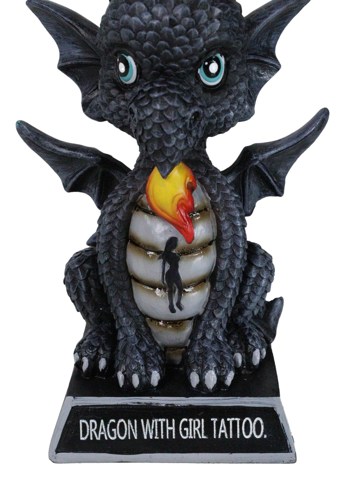 Fantasy Black Onyx Koan Cartoon Chibi Dragon Figurine Dragon With Girl Tattoo