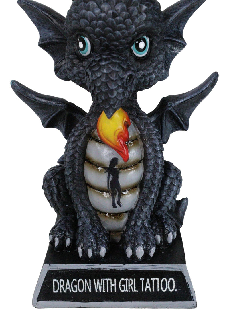 Fantasy Black Onyx Koan Cartoon Chibi Dragon Figurine Dragon With Girl Tattoo