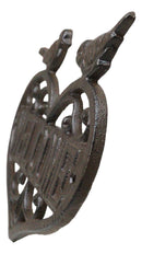 Cast Iron 2 Lovebirds Perching On Scrollwork Heart Welcome Sign Wall Plaque