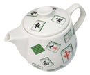 Green And White Iconic Chinese Mahjong Tiles Ceramic Tea Pot 15oz With Strainer
