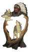 Rustic Howling Wolves And Indian Chief In Headdress Forest Scene Cutout Figurine