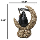 Grim Reaper With Scythe Hourglass on Skull Crescent Moon Gothic Death Figurine