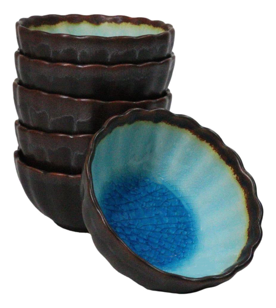 Pack Of 6 Crackle Blue Aozora Kannyu Small Round Appetizer Sauce Kozara Dishes