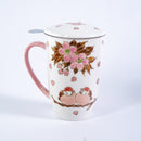 Twin Sparrows Sakura 15oz Porcelain Tea Mug With Lid & Stainless Steel Infuser