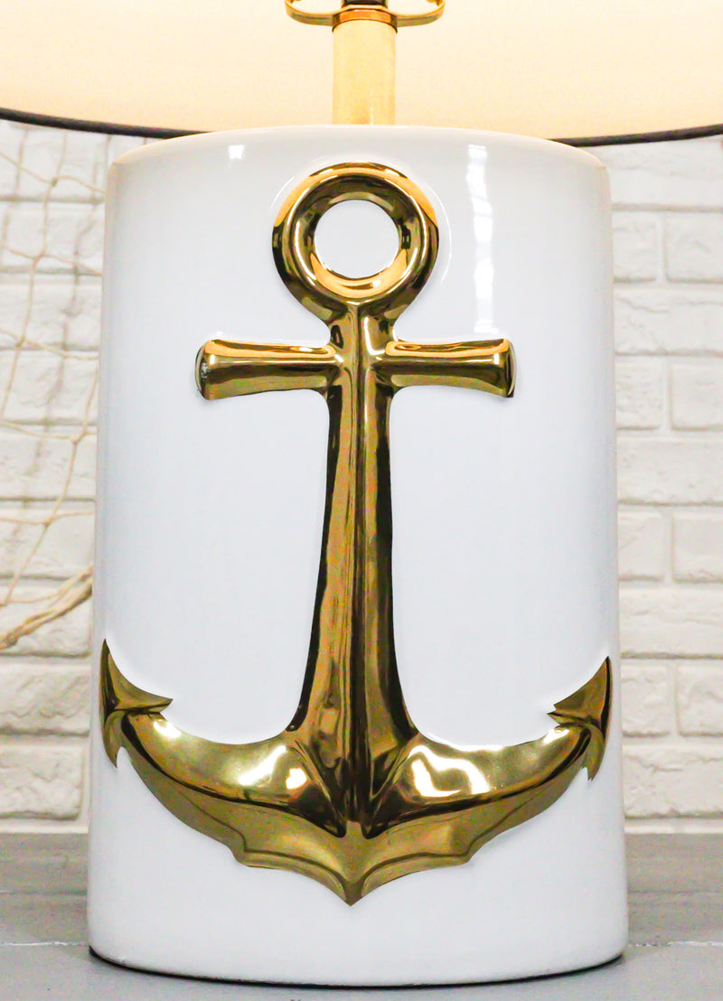 Sea Nautical Coastal Golden Ship Anchor Ceramic Table Lamp Navy Sailor Shade