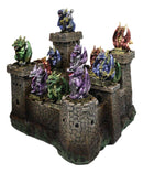 Medieval Grand Stonewall Castle Gatehouse With 12 Miniature Dragons Figurine Set