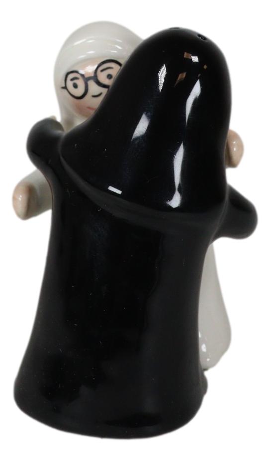 Black And White Dressed Dancing Nuns Cute Ceramic Salt & Pepper Shakers Set