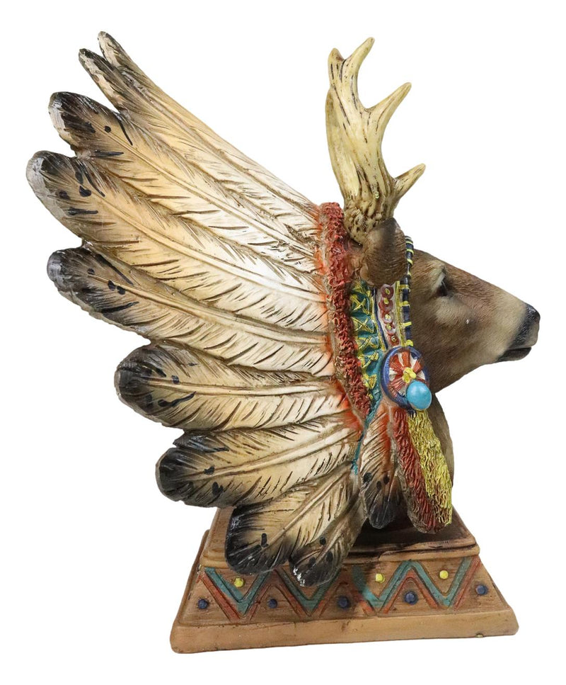 Native American Indian Stag Deer Chief With Roach Headdress Figurine