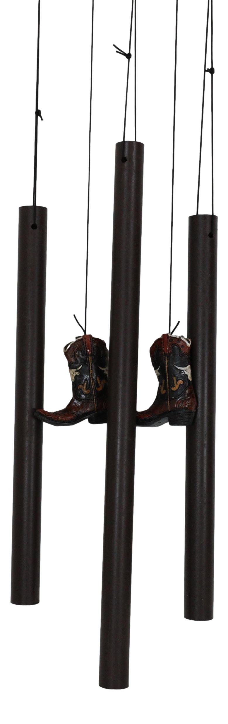 Pack of 2 Western Star Texas State Flag Cowboy Boot Turquoise Cross Wind Chimes - Ebros Gift