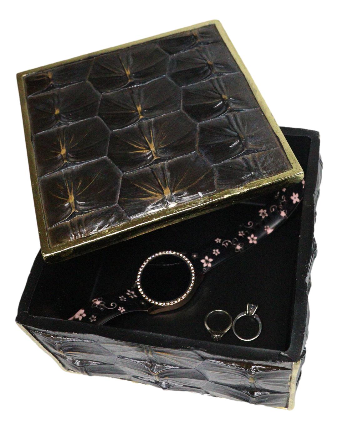 Realistic Faux Turtle Shell Print With Gold Trim Decorative Jewelry Trinket Box