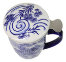 Blue Koi Fish In Water 15oz Porcelain Tea Mug With Lid Stainless Steel Infuser