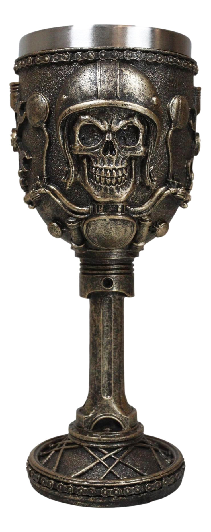 Mechanics Engineering Motohead Aviator Pilot Skeleton Cranium Skull Wine Goblet - Ebros Gift