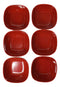 Set Of 6 Red And Black Square Ridged Small Soup Salad Rice Melamine Bowls 4.5"L