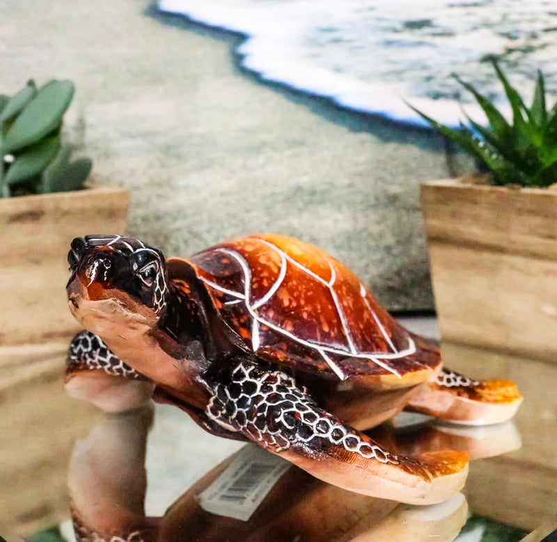 Nautical Ocean Brown Hues Giant Sea Turtle Swimming Decorative Figurine Tortoise