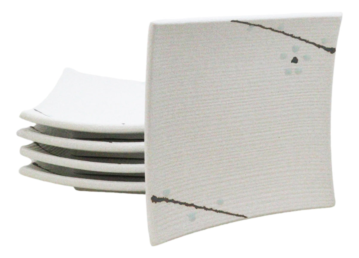 Set Of 6 Yukino Hana Snowflakes Square Appetizer Dessert Salad Ceramic Plates