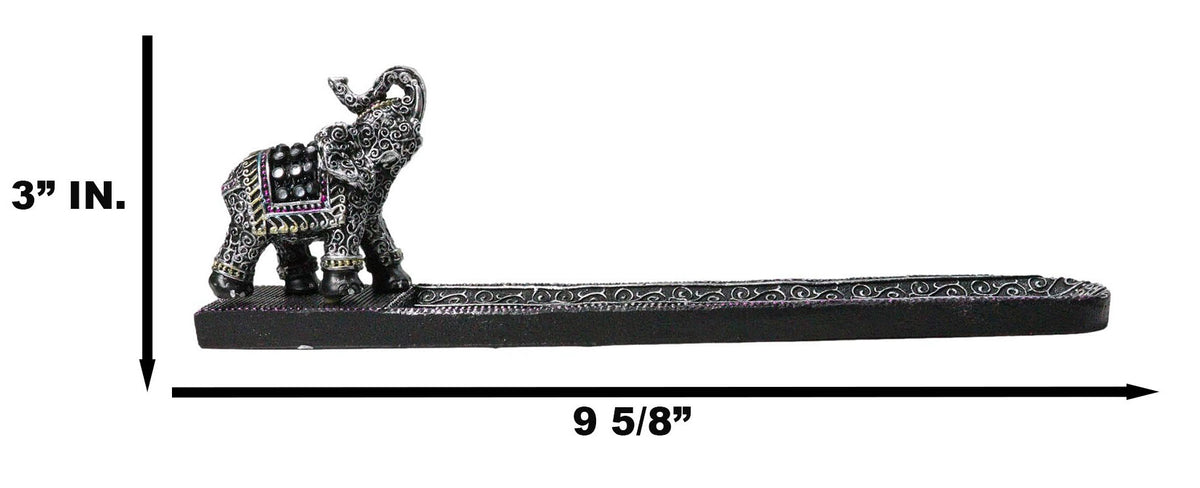 Feng Shui Buddhist Thai Tooled Elephant Trunk Up Incense Burner Holder 9.5 Inch