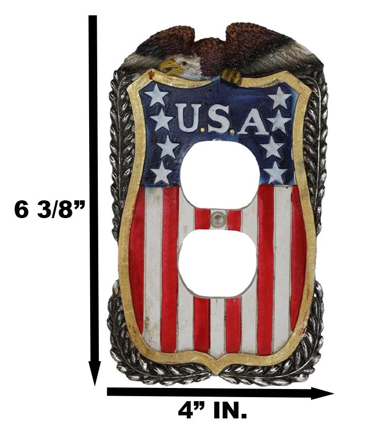 Patriotic Bald Eagle On USA Flag Crest Wall Double Receptacle Outlet Plates Set