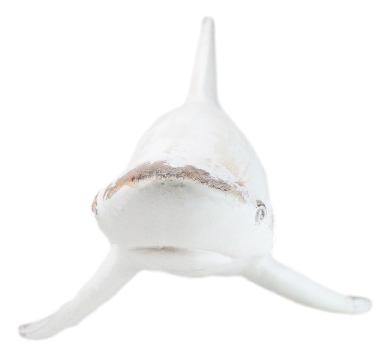 Nautical Ocean Marine Great White Shark Swimming Antiqued White Figurine 19.5"L