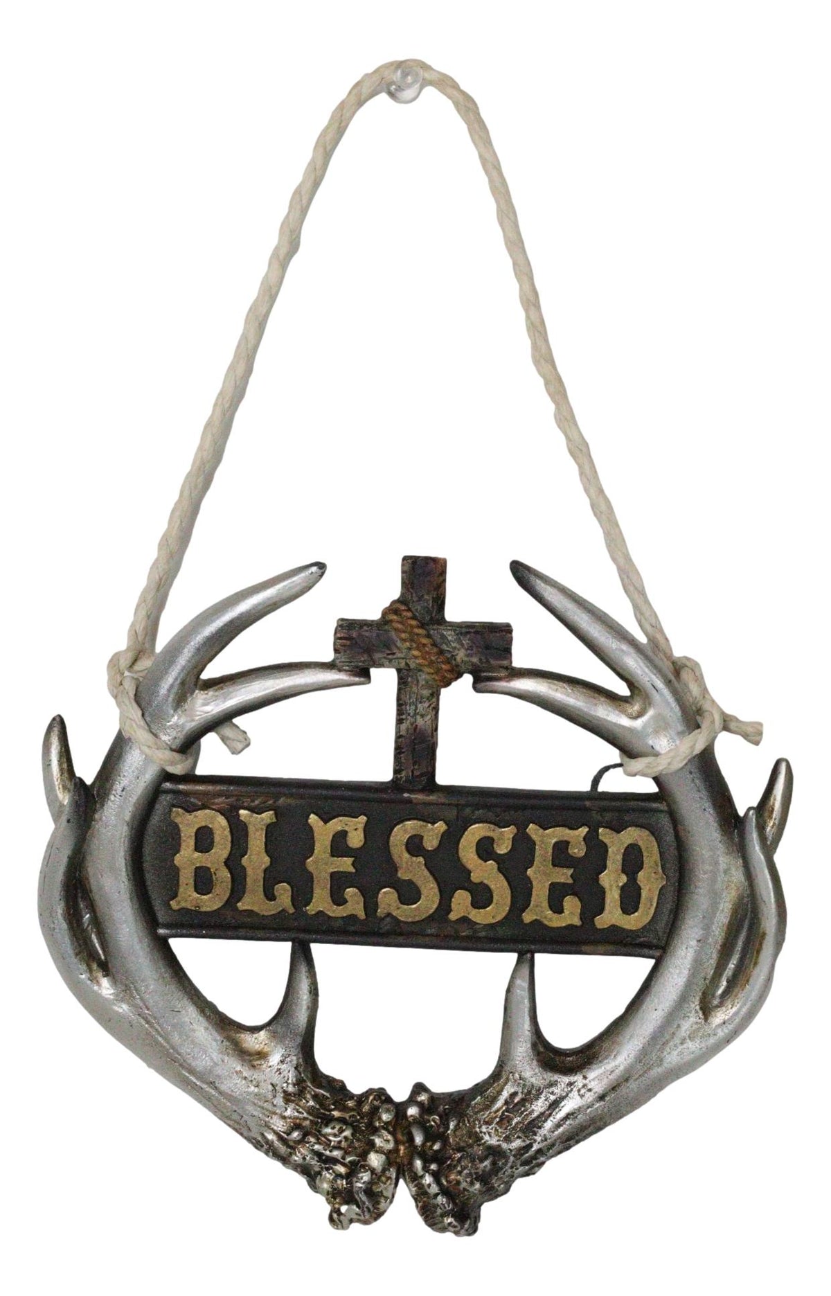 Set of 2 Rustic Western Deer Antlers Blessed And Welcome Wall Signs Ornaments