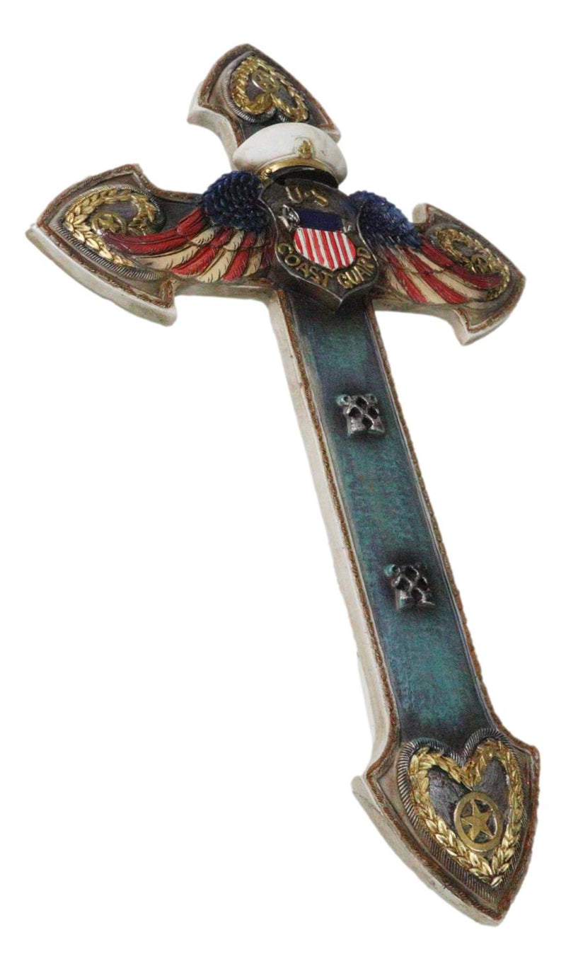 Turquoise Rustic Western US Coast Guard Eagle Wings Crest Anchors Wall Cross
