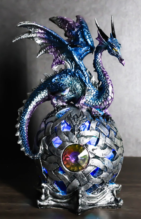 Ebros Dragon Perching On Color Changing LED Orb Night Light Statue (Aqua Blue)