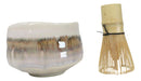 Traditional Brown Earth Ceramic Japanese Matcha Green Tea Bowl Whisk & Scoop Set