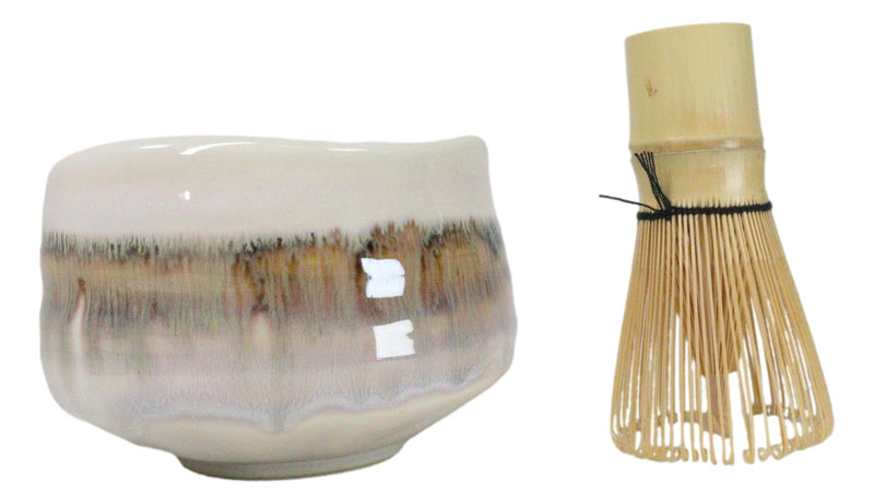 Traditional Brown Earth Ceramic Japanese Matcha Green Tea Bowl Whisk & Scoop Set