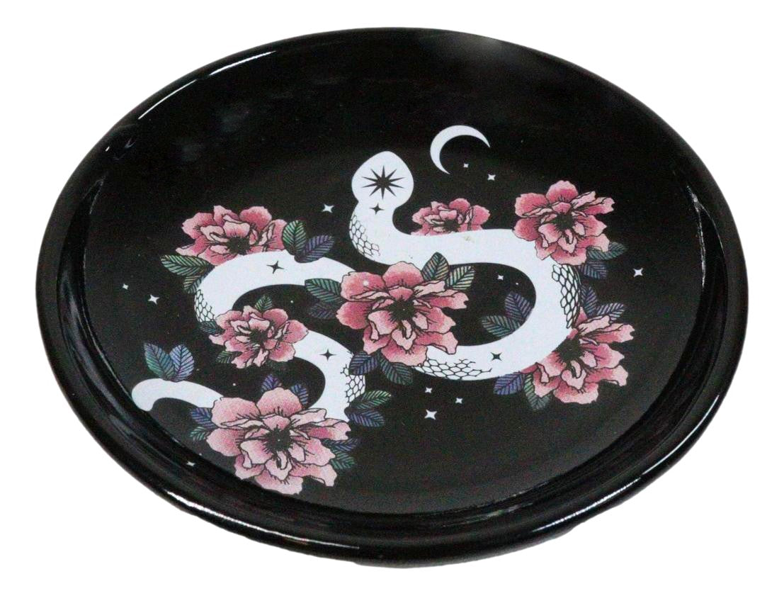 Ceramic Gothic Wicca Pink Floral Roses Serpentine Snake Apothecary Trinket Dish