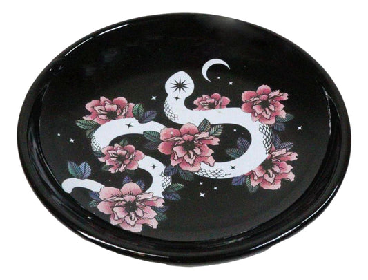 Ceramic Gothic Wicca Pink Floral Roses Serpentine Snake Apothecary Trinket Dish
