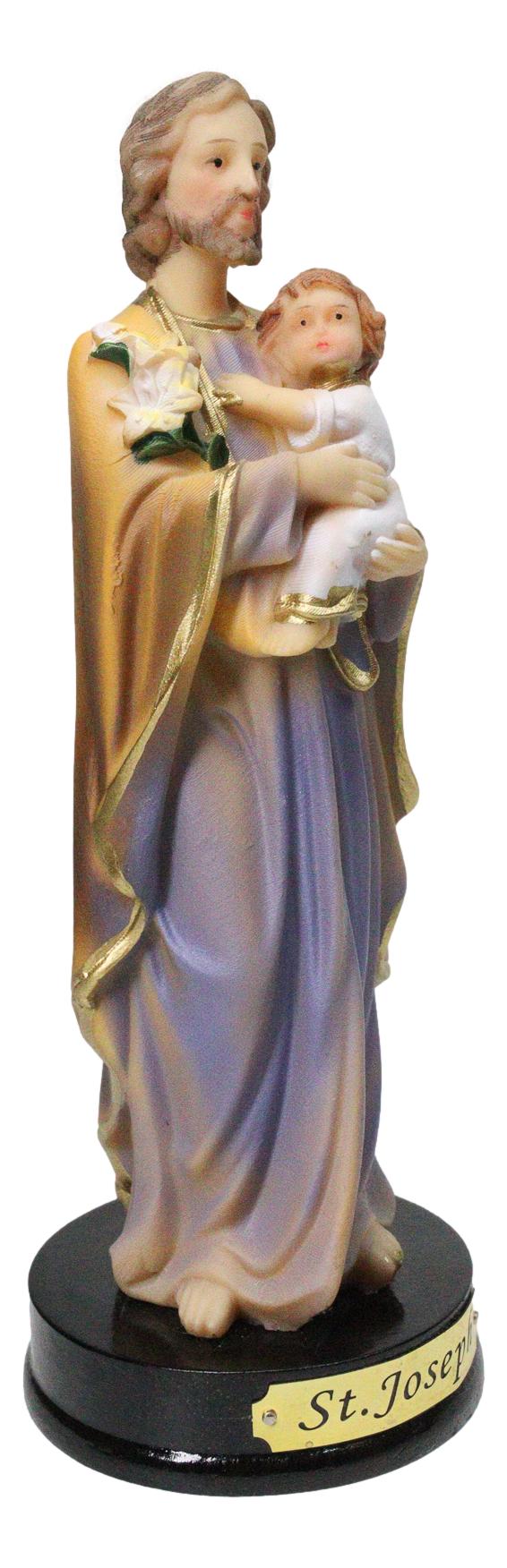 Catholic Saint Joseph With Baby Jesus Figurine Home Seller Kit With Prayer Card - Ebros Gift