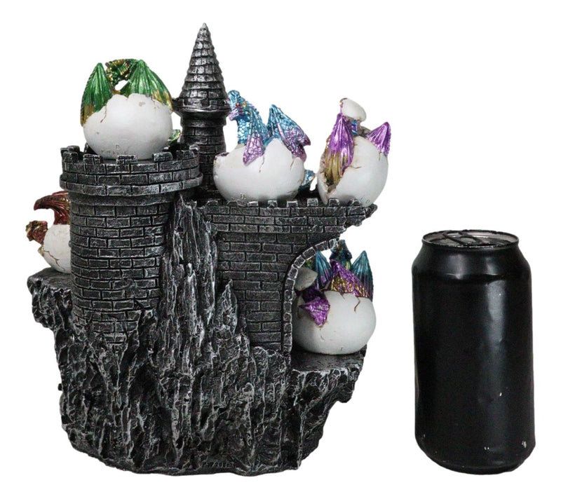 Medieval 12 Mini Dragons In Eggs On Mountain Stonewall Castle Display Stand Set