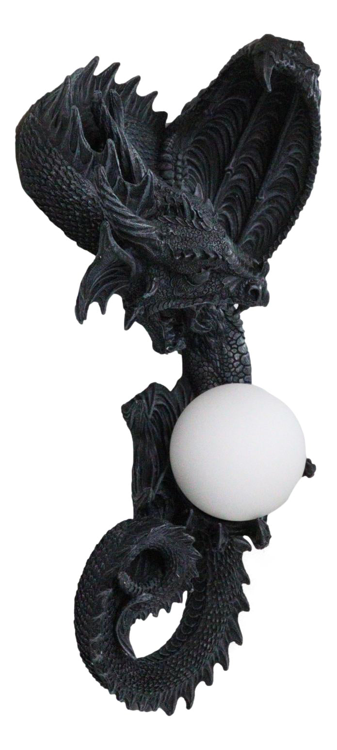 Ebros Gift Gothic Slithering Aetherflare Dragon Wall Orb Lamp with Claw Accent