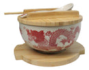 Red Ryu Dragon Design Donburi Ramen Bowl With Lid Trivet Spoon Chopsticks Set