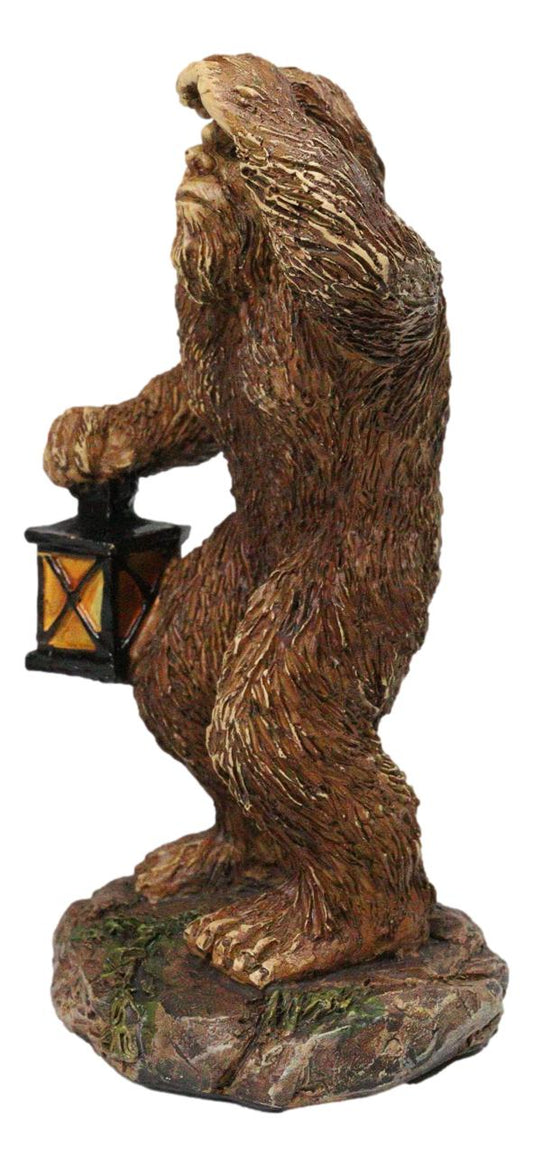 Rustic Funny Cryptid Hiker Bigfoot Holding Lantern Lost in the Woods Figurine