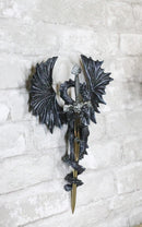 Gothic Black Winged Dragon Wall Plaque with Removable Medieval Sword – 12-Inch
